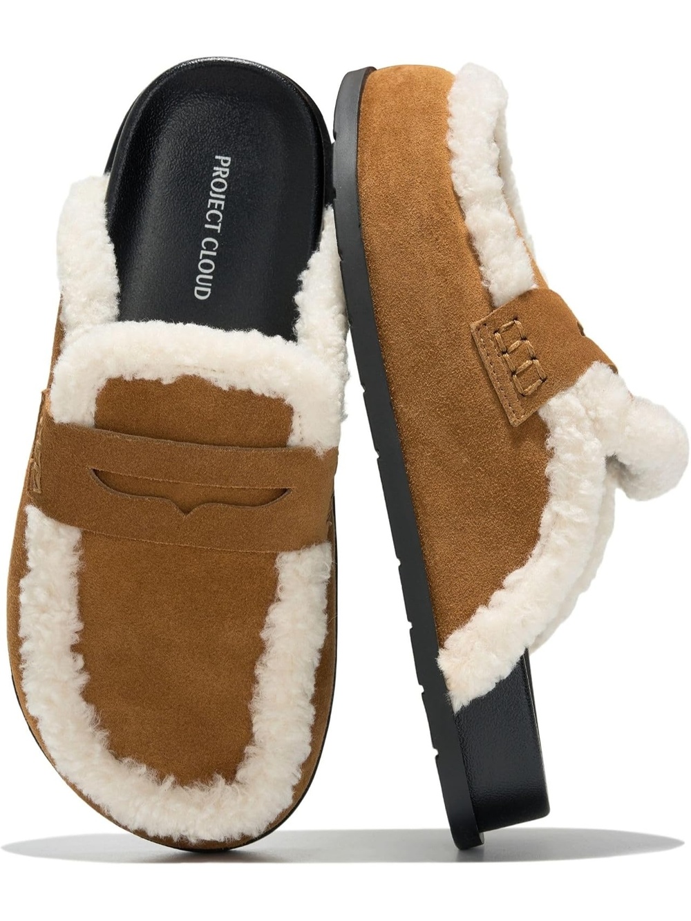 🆕 Womens Chestnut Sherpa Fur Clogs Cozy Memory Foam Backless Slip On Mules